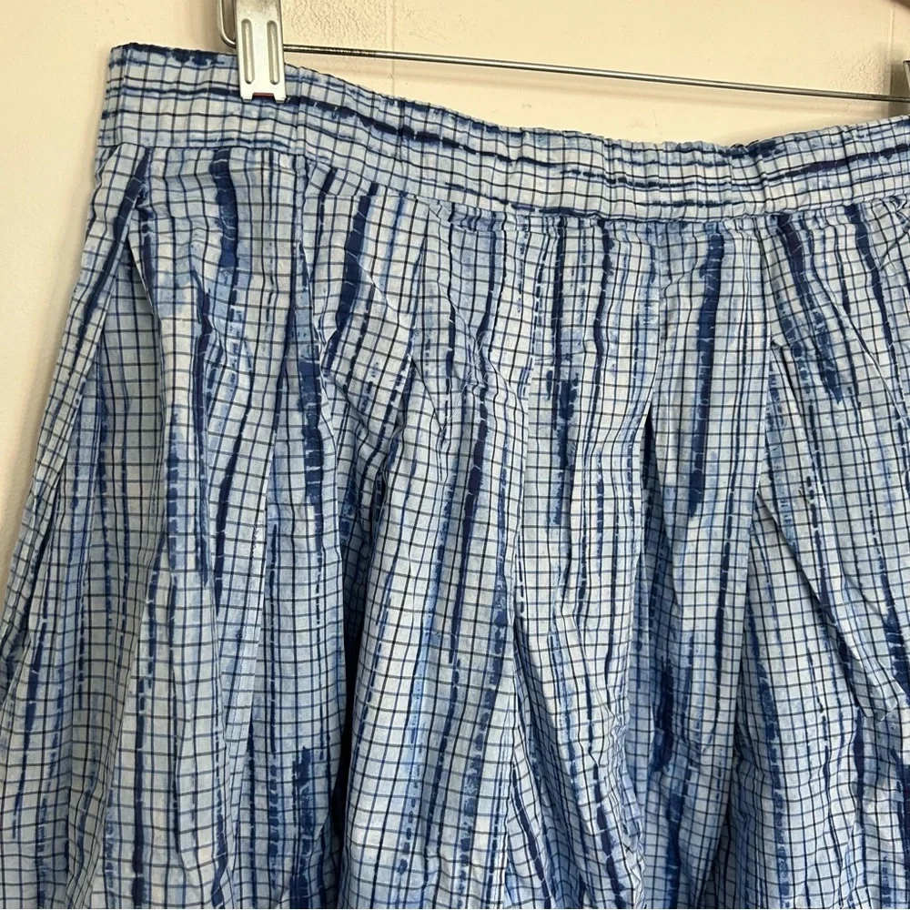 Tory Burch Shibori Blue Cotton Poplin Full Skirt Size 12‎